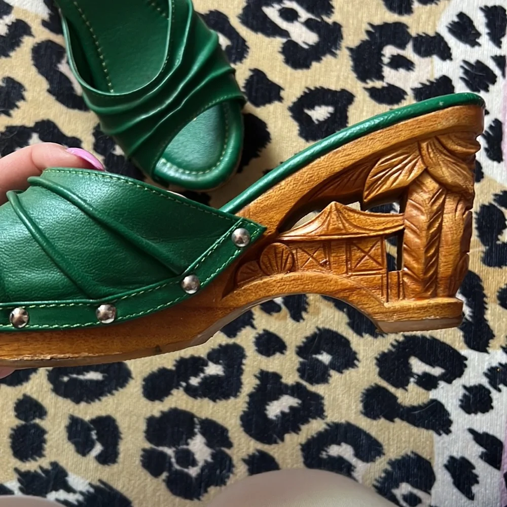 Vintage Green Satin Slide Sandals - Picture 6 of 8